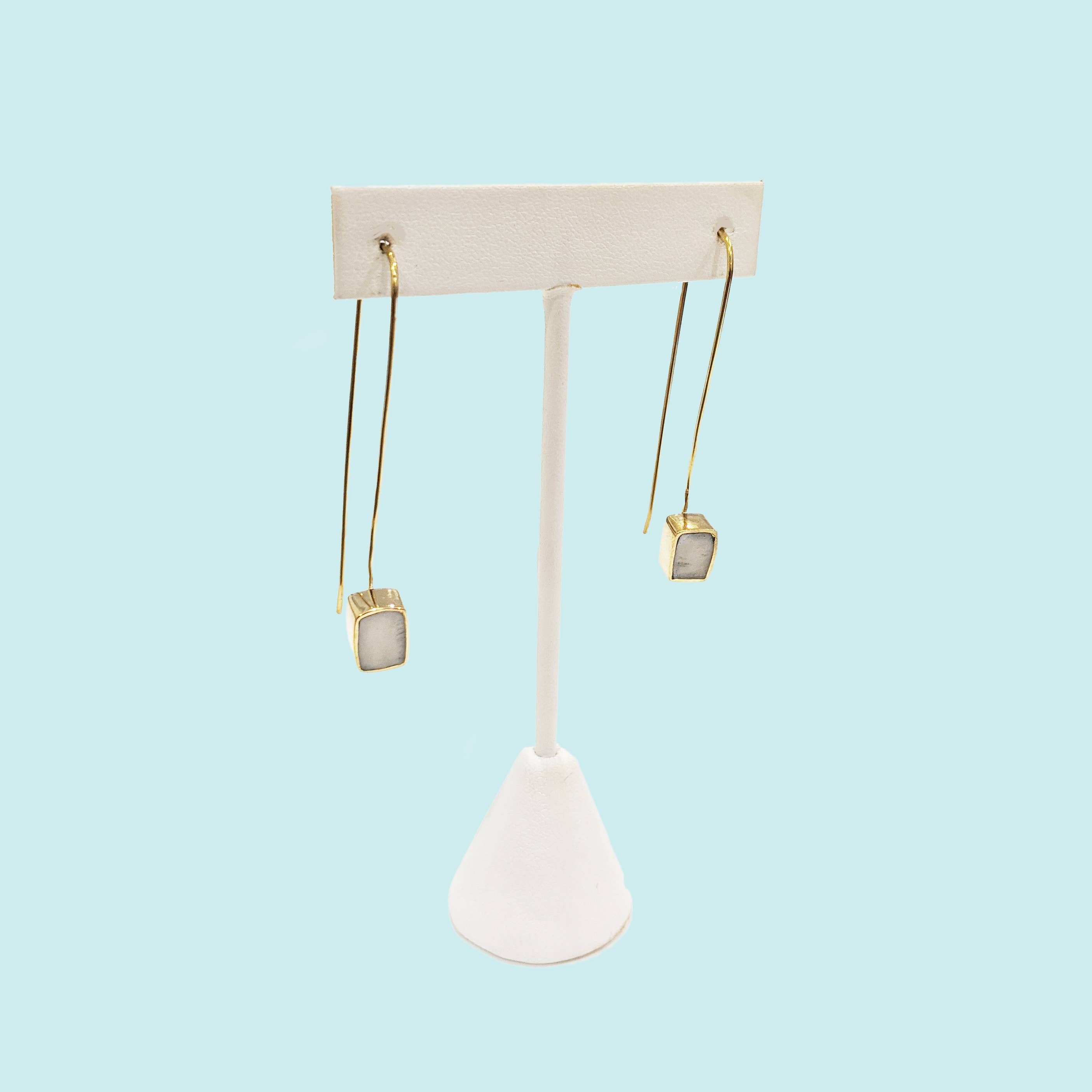 Swahili Coast - Wholesale Dangle Earrings - Rectangle Threader in White - Recycled Brass