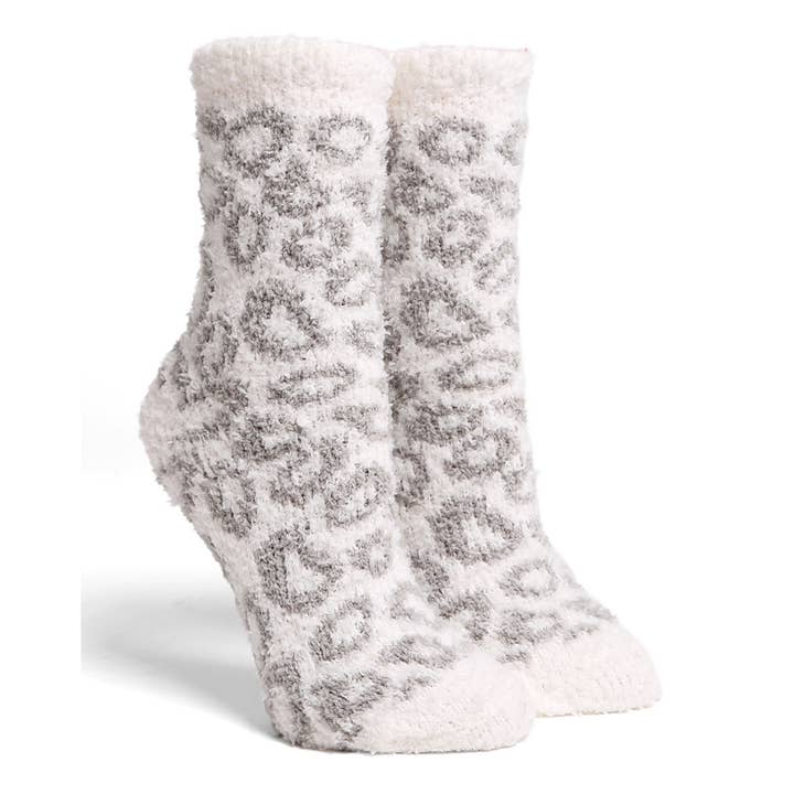ASSORTED COLORS Leopard Mini Crew Fuzzy Winter Socks for wholesale on Faire