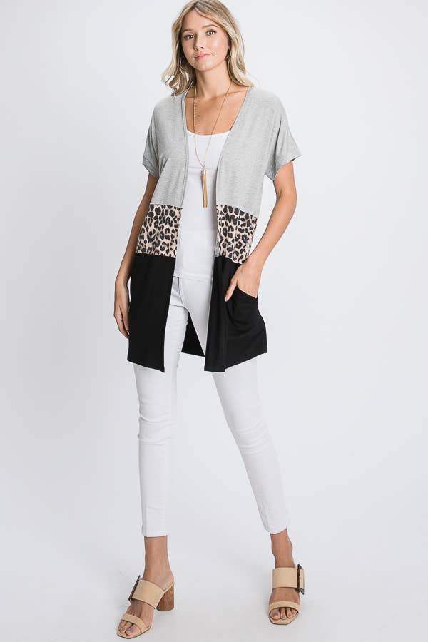 H GRIGIO CARDIGAN APERTO ANIMALIER E TINTA UNITA in vendita all'ingrosso su Faire13