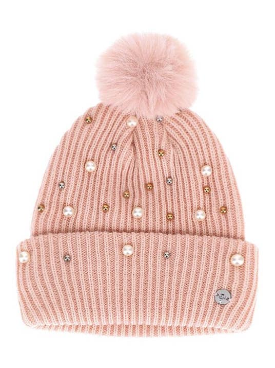 PEARLS & POMPON KNIT GIRLS BEANIE for wholesale by Little-Betty