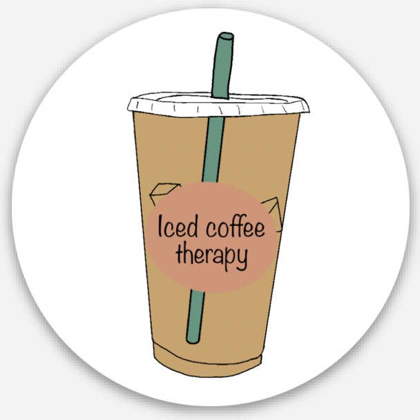 Iced Coffee Therapy Sticker for wholesale by Rivers Rose