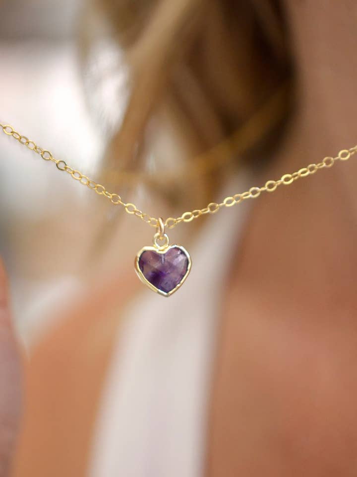 Amethyst Heart Pendant in 14k Gold Filled for wholesale by GEMNIA