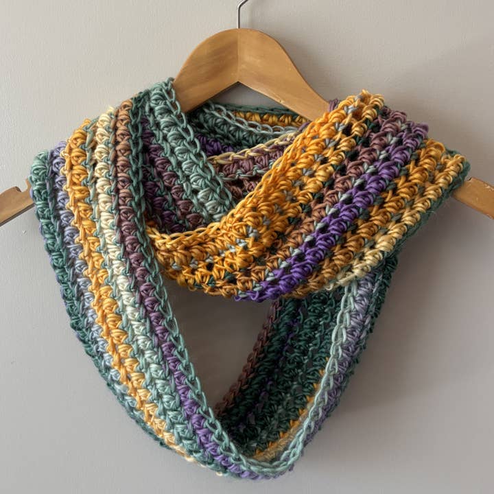 Yellow, Green & Purple Variegated Handmade Infinity Scarf for wholesale by QuietJoy