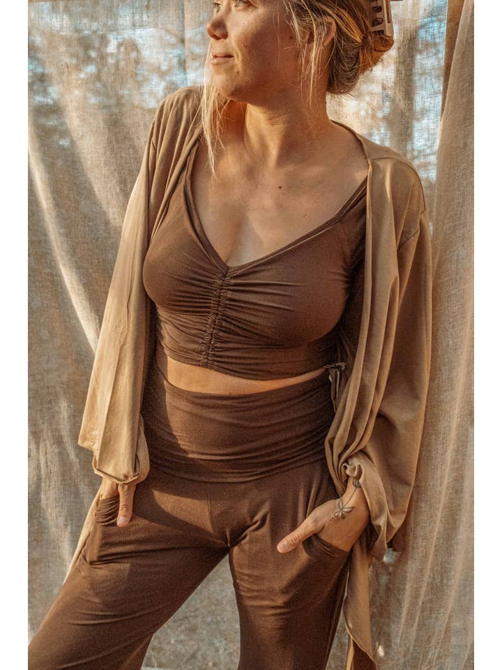 Gardenbelle Shop - Wholesale Blouse - Women's - OrganicEcoVero Boho Bell Sleeve Yoga Wrap Top Flare Cozy Top4