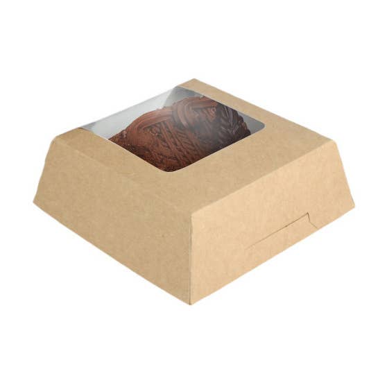 100 pcs | Large kraft tart box with window (14x14x5.5cm) for wholesale by PUNTOQPACK
