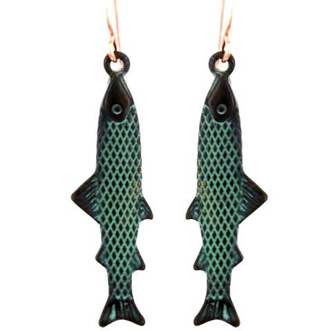 0011 PREMIERE - Wholesale Dangle earrings - FR5259 3D Patina Salmon Fish Sea Life Earrings 1
