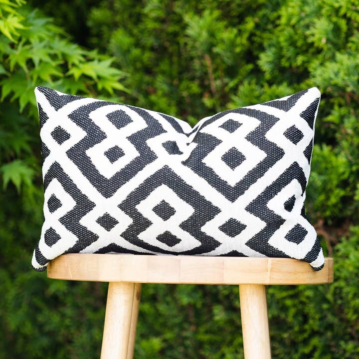 ONYX || Black & Ivory Geometric Indoor/Outdoor Pillow Cover for wholesale by Linen & Ivory