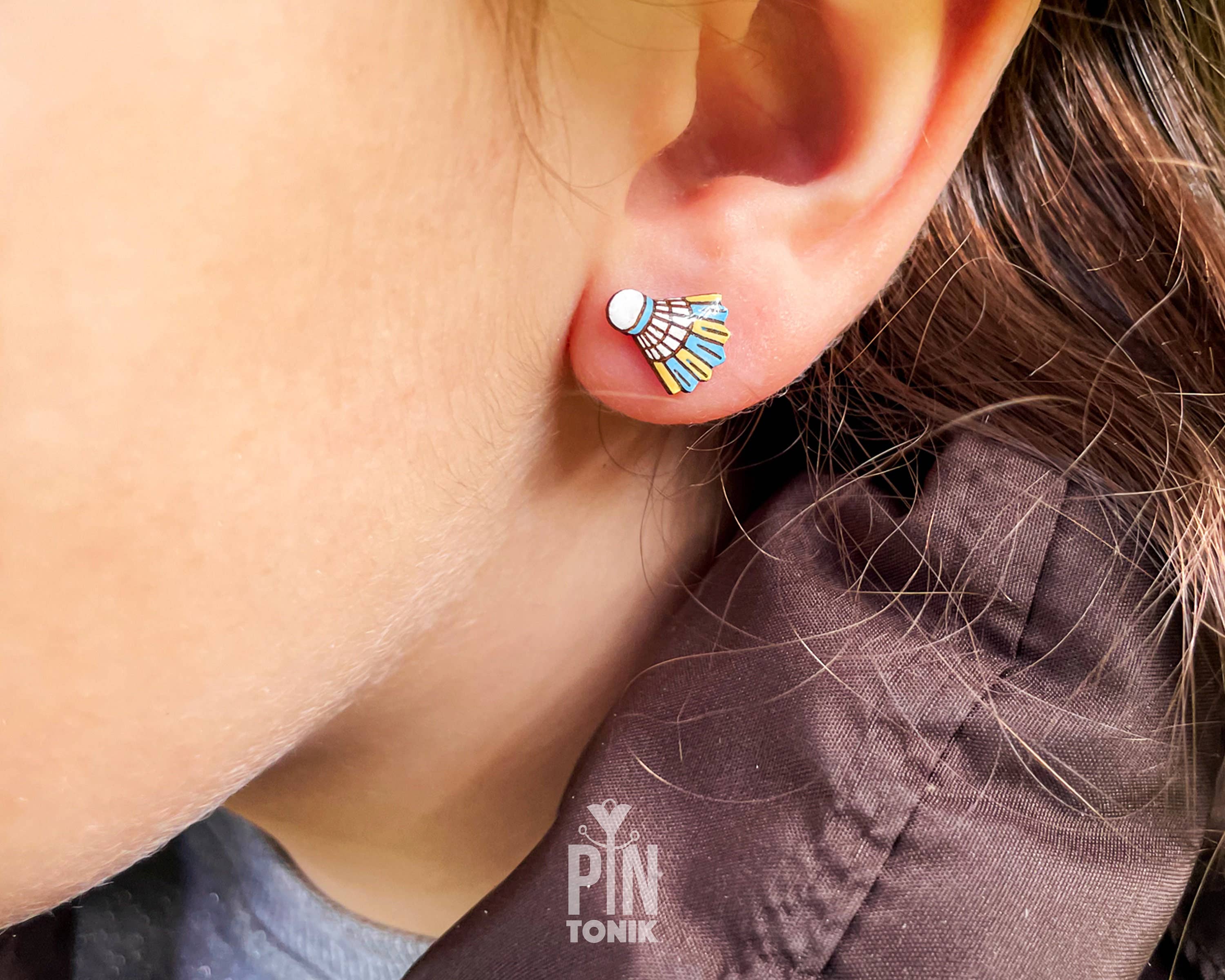 PinTonik - Wholesale Stud/Post Earrings - Shuttlecock Badminton Earrings - Sports Jewelry6