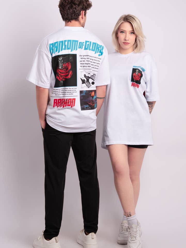 “Glory” Printed Loose Fit T-shirt White for wholesale by AARHON