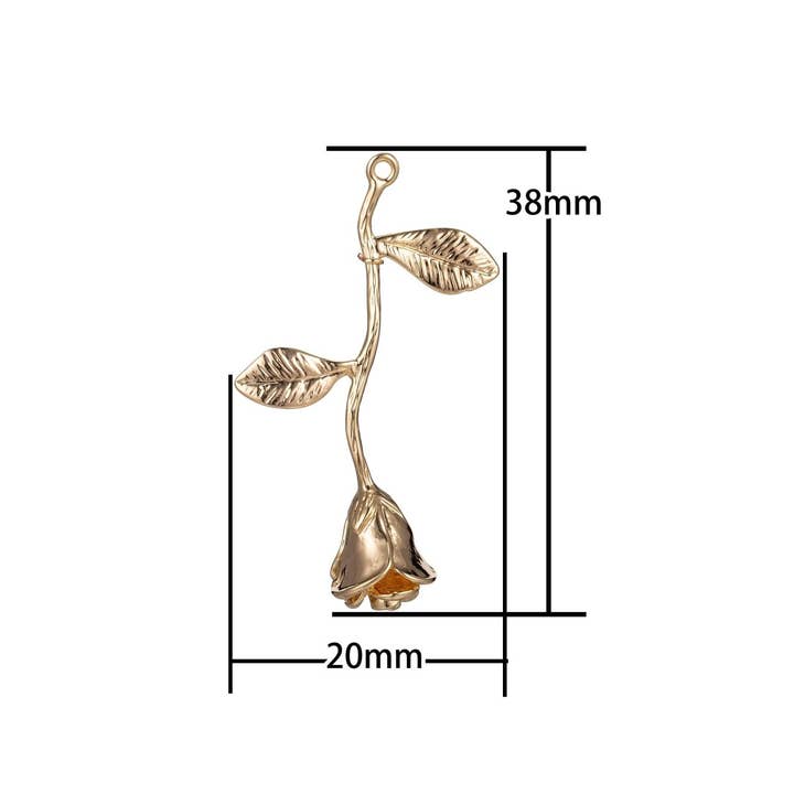 Aim Eternal - Wholesale Individual Charm/Pendant - 18k Gold Filled Rose Pendant Gold Rose Charm Charm Floral, Flower Belle Layered Necklace Pendant Bails for Jewelry Making E-8732