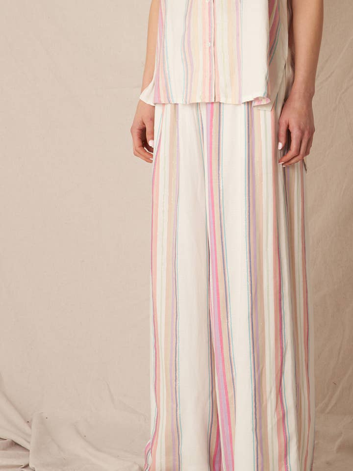 Multi Color Striped Elastic Waistband Pants for wholesale by En Crème