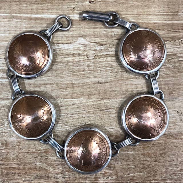 Indian Head Penny Bezel Bracelet for wholesale by Lorraine Frances Jewelry