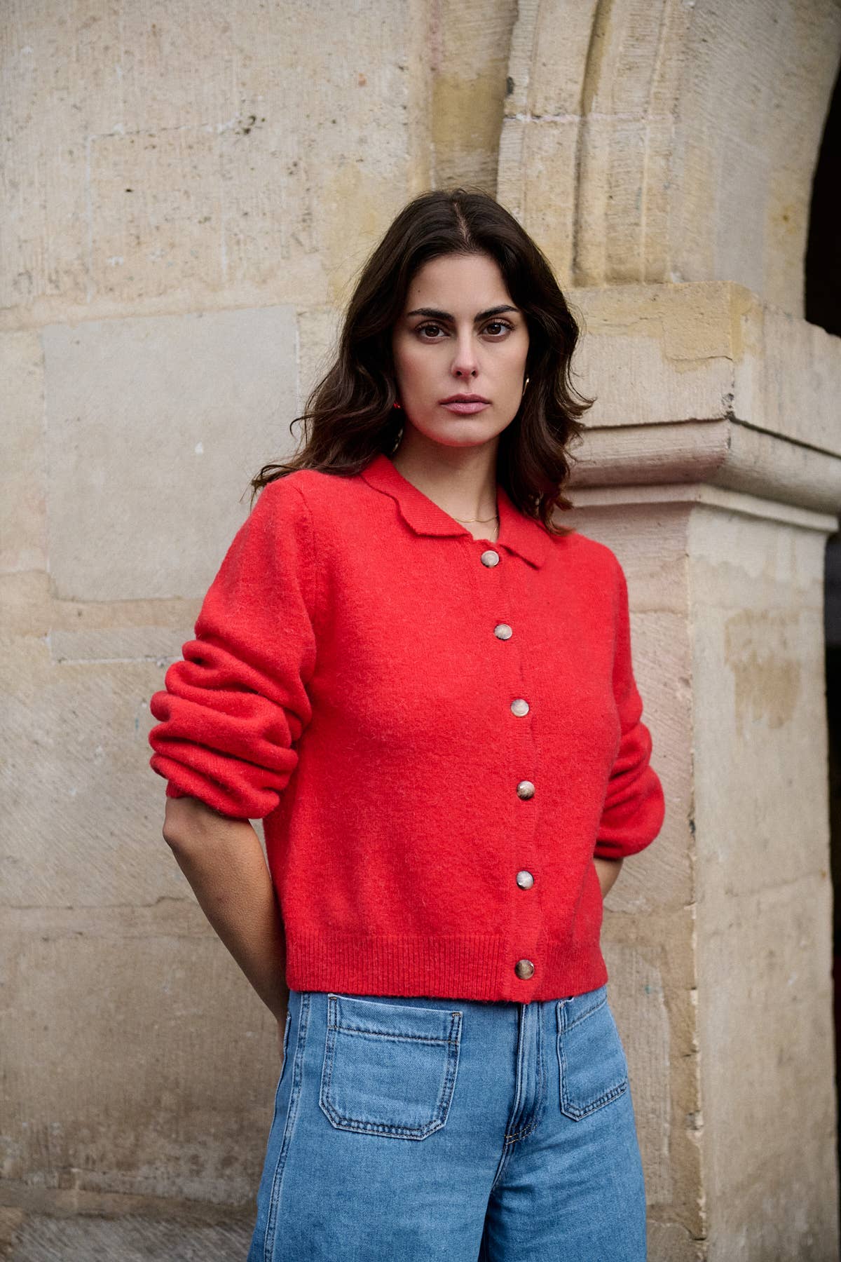 Nathael Paris – Cardigan - Mulher por atacado – Cardigã de alpaca e lã com gola festonada1