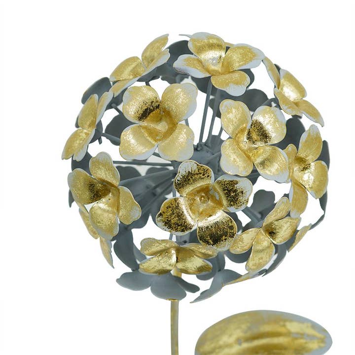 A&B Home Group Inc. - Wholesale Decorative Tabletop Object - 5x5x14" Gold Iron Hydrangea Statue on Round Base 4EA/CTN
