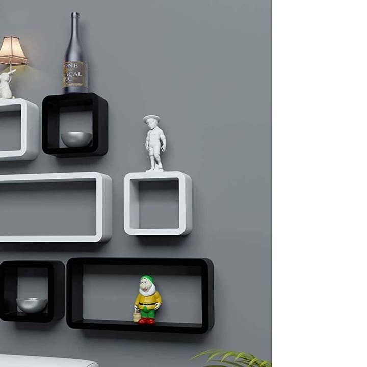 AK INTERNATIONAL - Wholesale Wall Mounted Shelf - Wall Shelves 6 Pieces Cube and Rectangle Storage Display Mdf Shelf, Black and White4