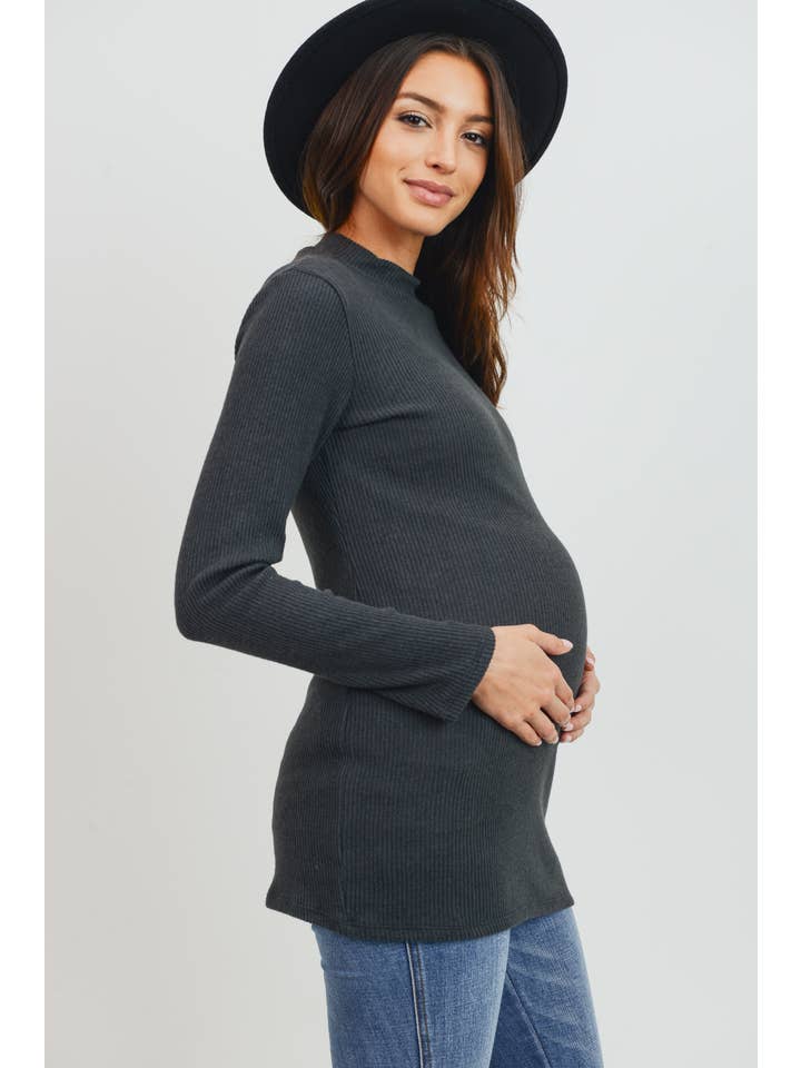 Hello Miz - Vente Haut - Top côtelé de maternité à col montant et manches longues13