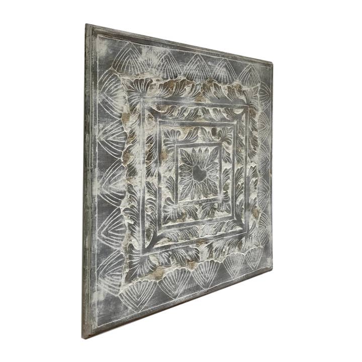 Wilco Home - Vente Décoration murale - Panneau mural carré en bois sculpté à la main3