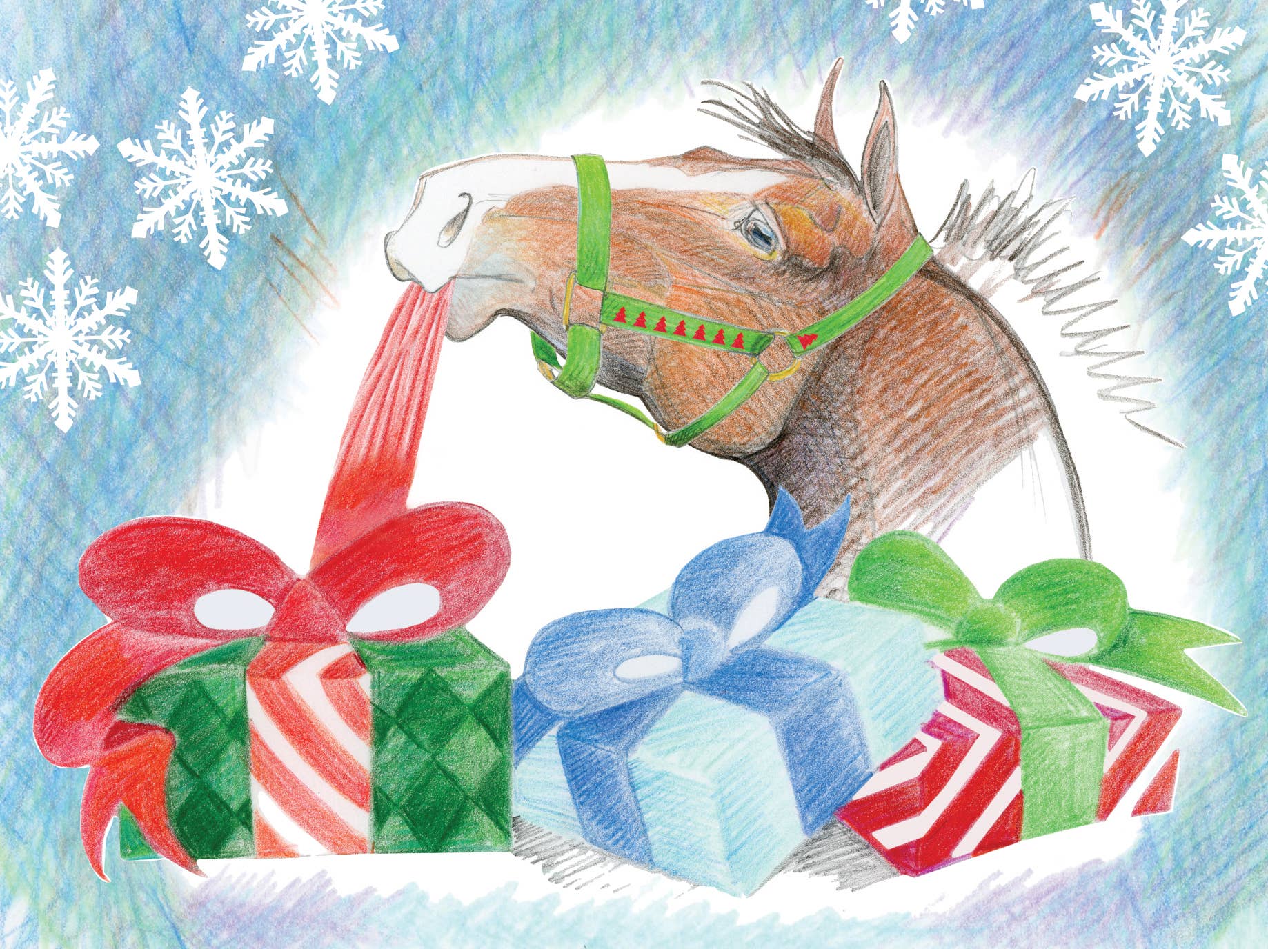 Horse Hollow Press / Pretty Funny Snarky Cards/Stickers - Wholesale Christmas Card - Horse Boxed Christmas Cards / Unwrapping Gifts / 8 Holiday 
9