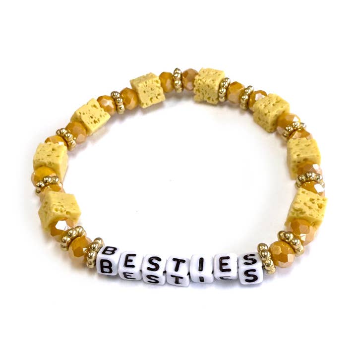 Besties Letter Fossil & Glass Beaded Stretch Bracelet for wholesale by StarryNYC