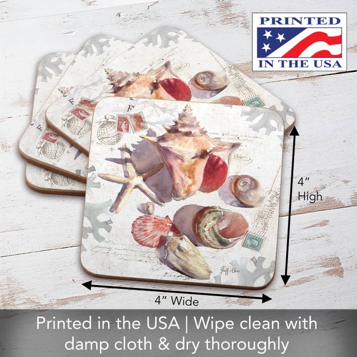 Conimar Promotions - Wholesale Coasters - Cala Home Sundrenched Shells Boxed Hardboard Coaster 4pk 1