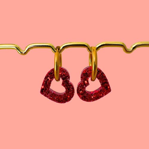 Glitter Earrings - Hearts - Red for wholesale by Atelier Rochelais