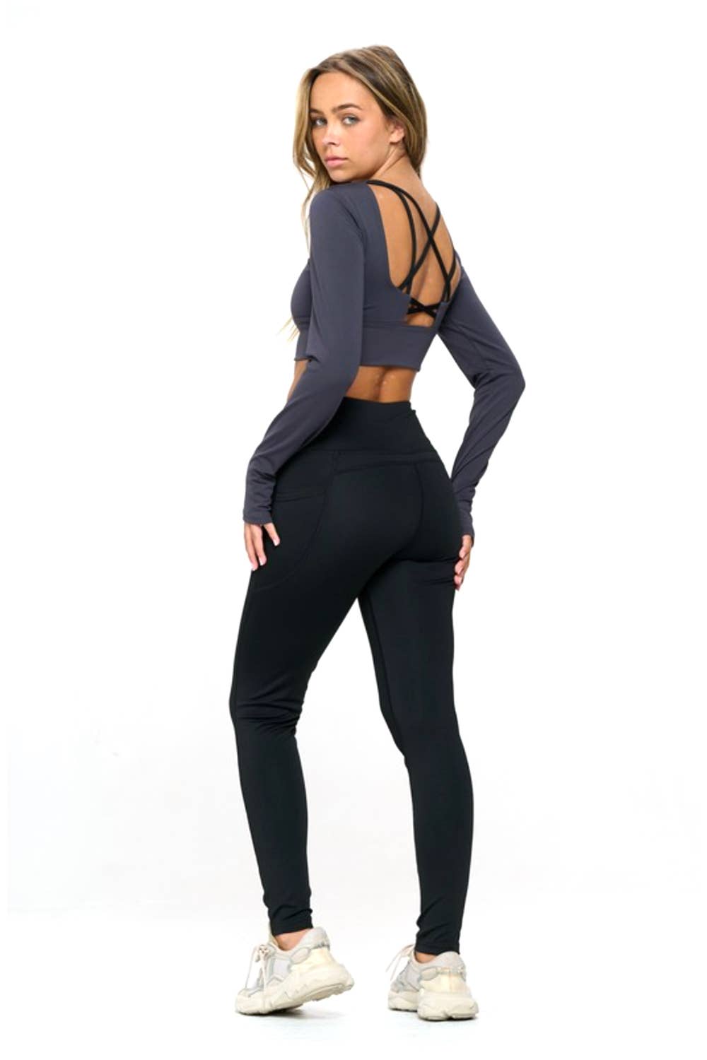 Color 5 - Wholesale Activewear Set - Women's - Long sleeve crop top with yoga legging activewear set0