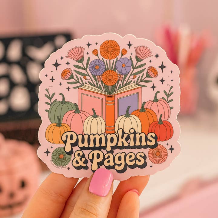 Pumpkins & Pages Die Cut Sticker for wholesale by Auburn Row Design