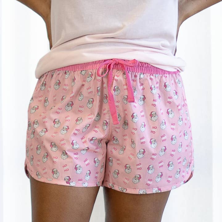 Women's HoHoHo Santa Lounge Shorts Pink -Asst. for wholesale by The Royal Standard