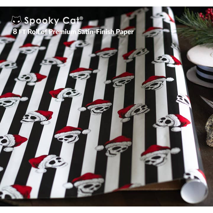 Spooky Cat Press - Wholesale Wrapping Paper Roll - Santa Skull Gift Wrap (8ft Roll)