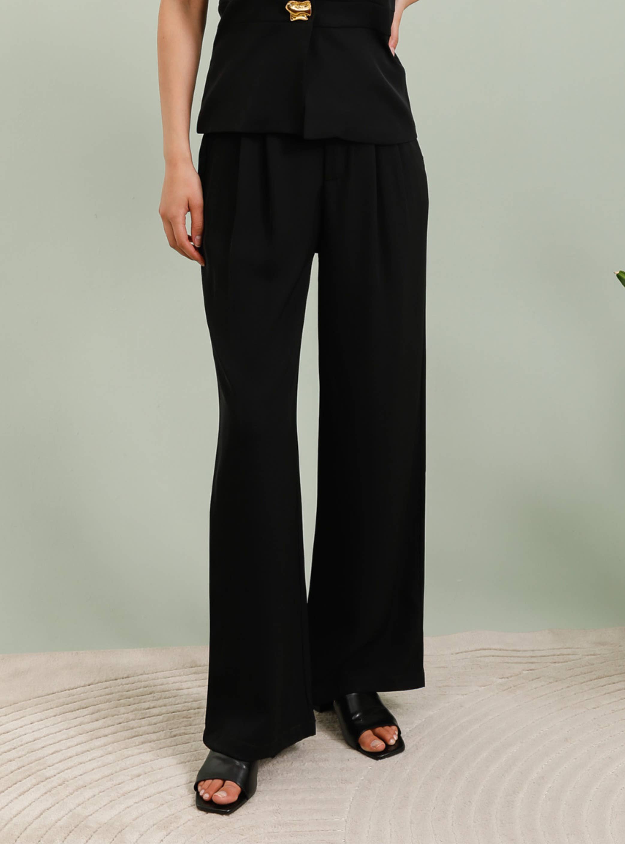 Frime - Venta al por mayor Pantalones - Mujer - Pantalones de pierna ancha de talle alto con pinzas - 26120