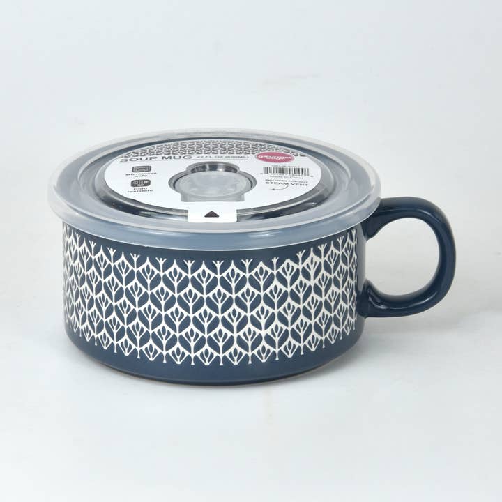 Set of 6 21 oz Soup Mug with Lid – Navy, Screen Printing for wholesale by Gourmet Edge