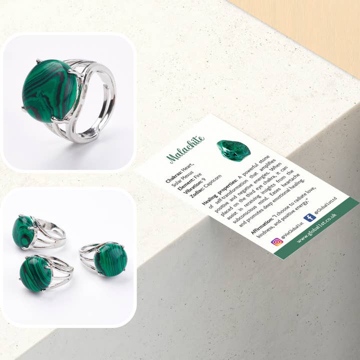 VIE - Wholesale Cocktail/Statement Ring - Adjustable Silver-Plated Ring, with Large Circular Gemstone54