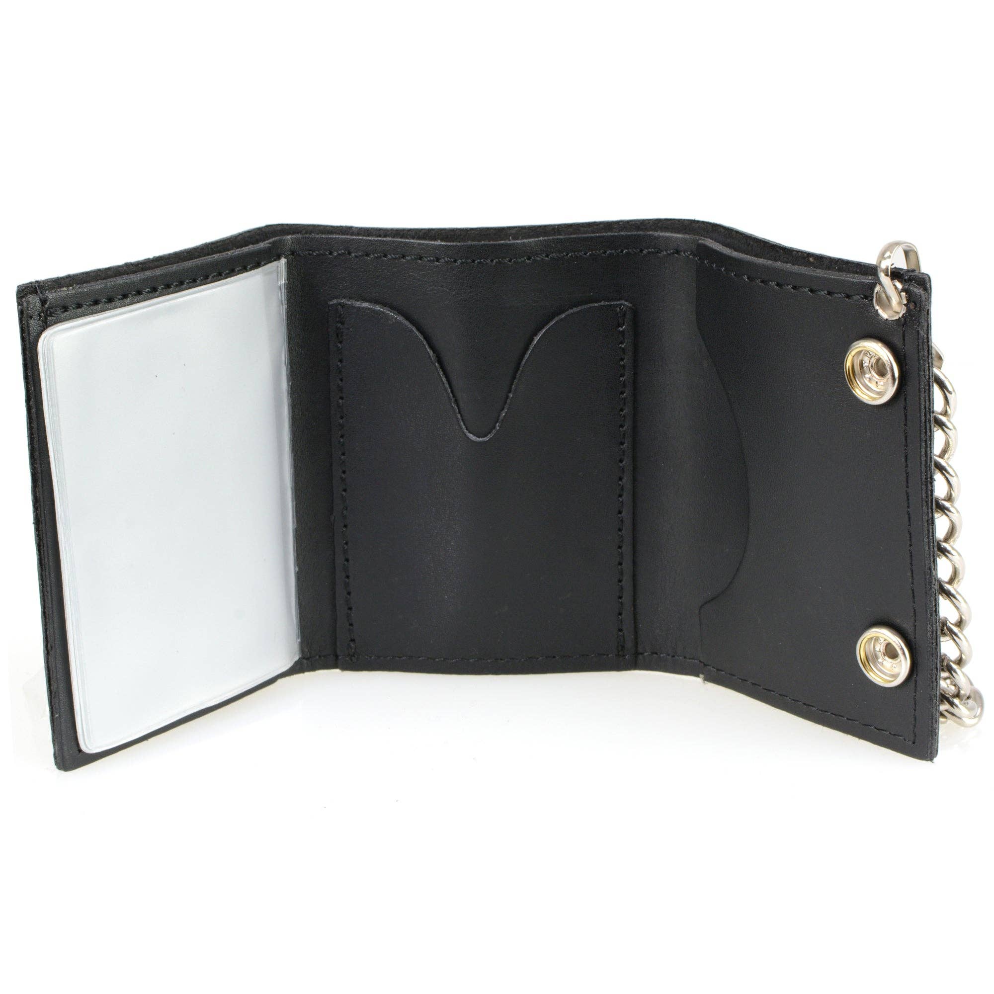 BLK Hot Leathers WLB1021 2nd Amendment Tri-fold Black Leather Wallet with Chain for wholesale on Faire4