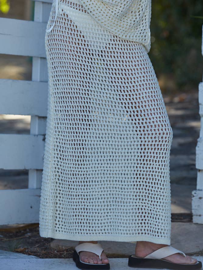 W1914 | Knit Sweater Acrylic Crochet See Through Maxi Skirt for wholesale by By Together