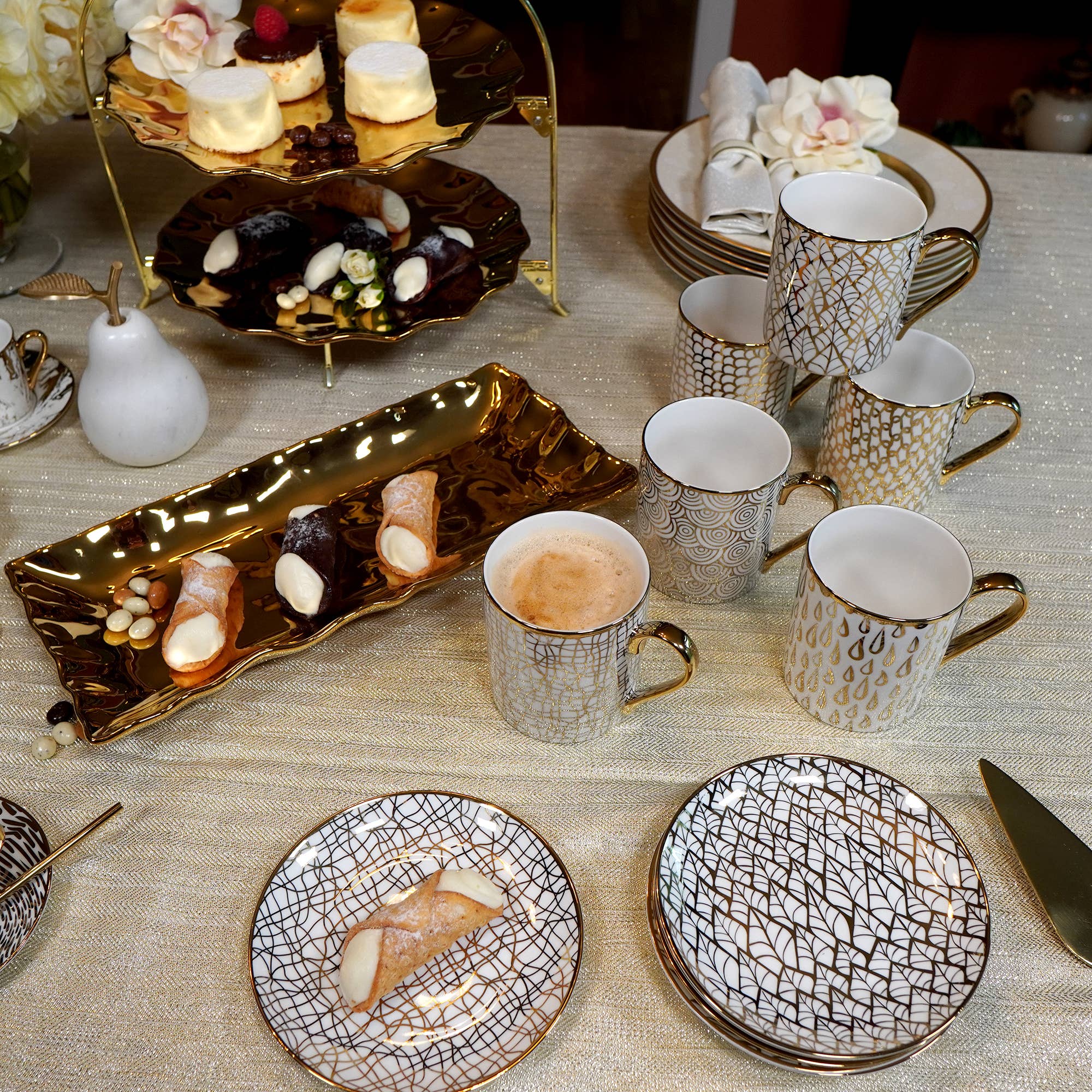 Certified International – wholesale Förrättsservering – Mosaik guldpläterad Canape Plate 6 asst.1