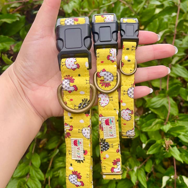 Very Vintage Designs - Vente Collier – chat et chien - Collier pour chien de ferme jaune – Motif poulet – Fait main en organique aux États-Unis2