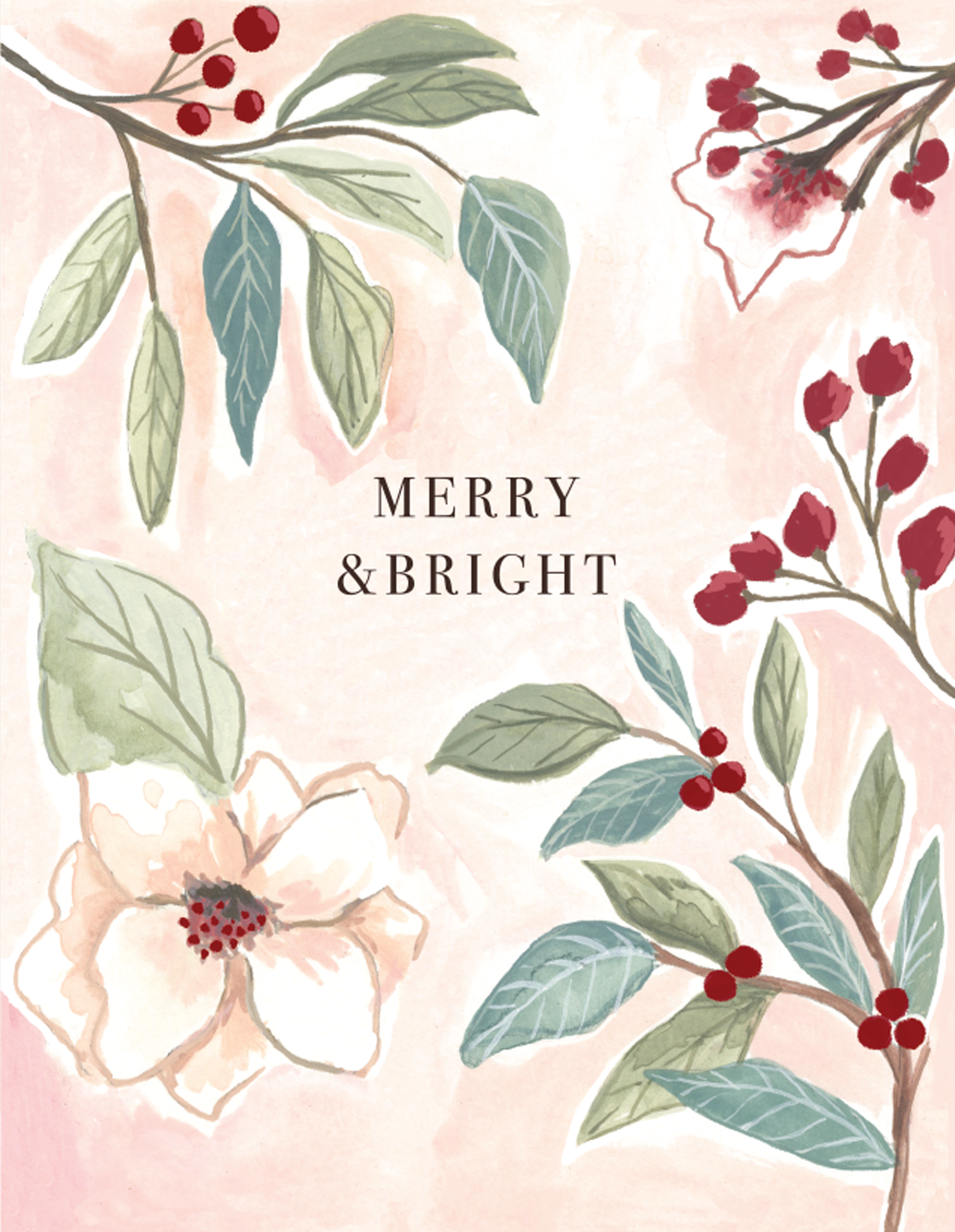 Jessica Frasz Studio - Wholesale Christmas Card - Merry and Bright Holiday Floral greeting card1