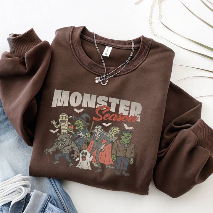Halloween Crewneck Sweatshirt Monster Thema Vintage 2025 voor wholesale door P E T I T R U E