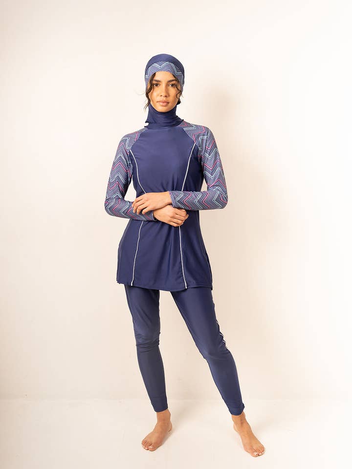 Navy Geometric Print Plus Size Burkini/HY2469 for wholesale on Faire