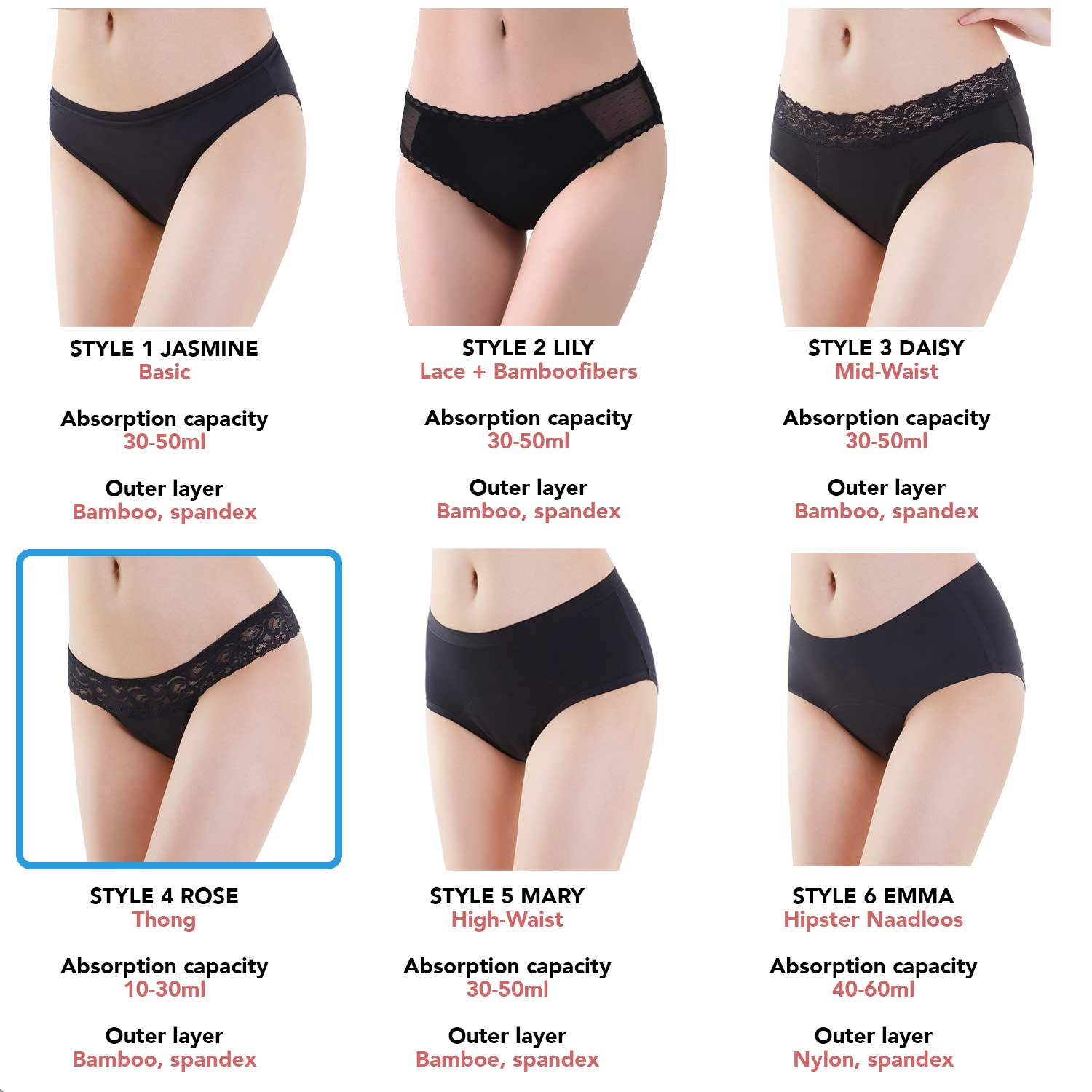 Bamboozy x Cosmeau - Wholesale Period Underwear - Women's - Bamboozy Menstrual Underwear Style 4 Rose14