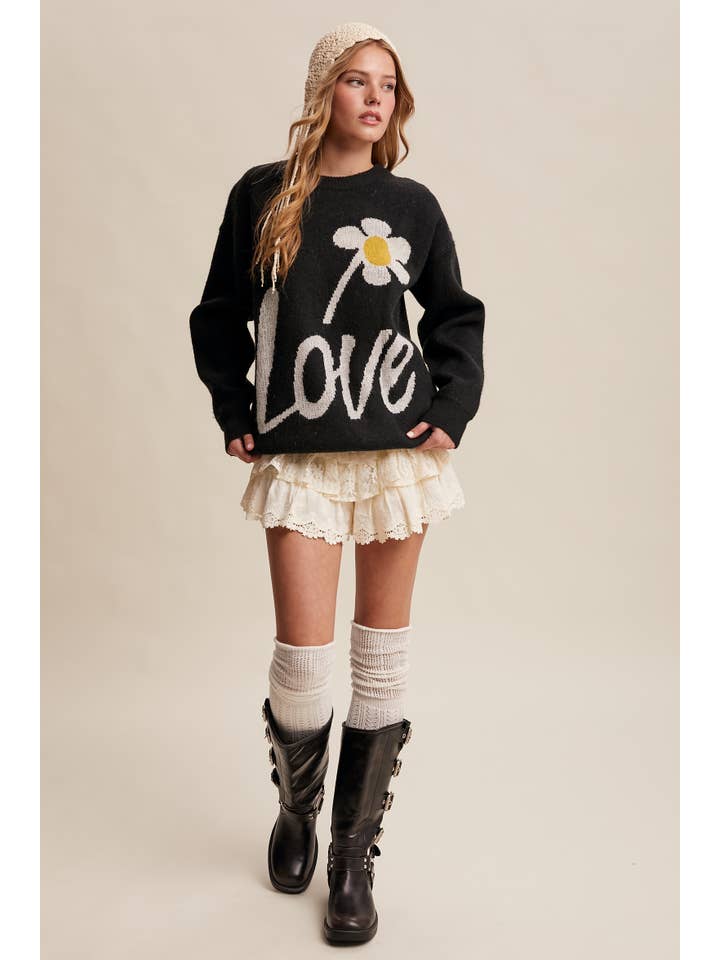 Listicle - Wholesale Knit Sweater - Women's - Love Daisy Graphic Sweater LSW082128