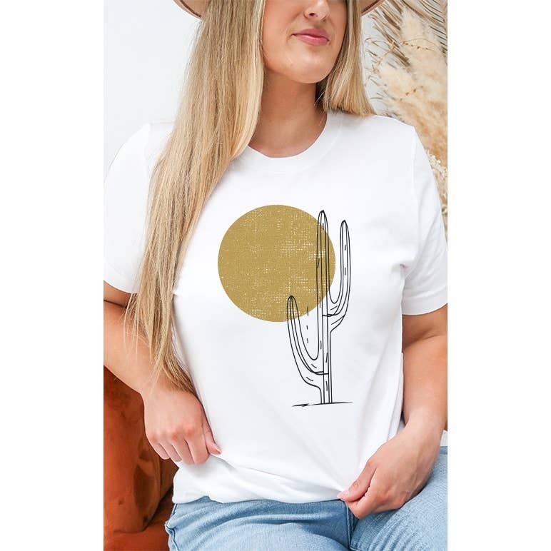 Select Apparel - Wholesale Screen Printed T-Shirt - Women's - Metallic Gold Sun and Cactus Desert Graphic Tee3