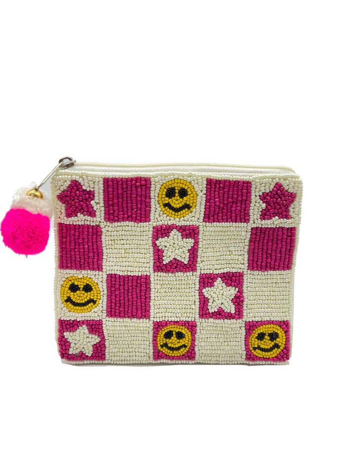 Checkered Smiley and Stars Women's Coin Purse for wholesale by Ole