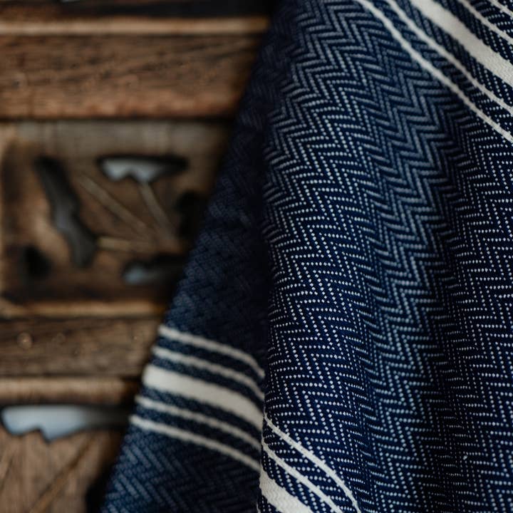 Moa - Wholesale Throw Blanket - Navy Blue Throw Blanket & Bedspread with Stripes