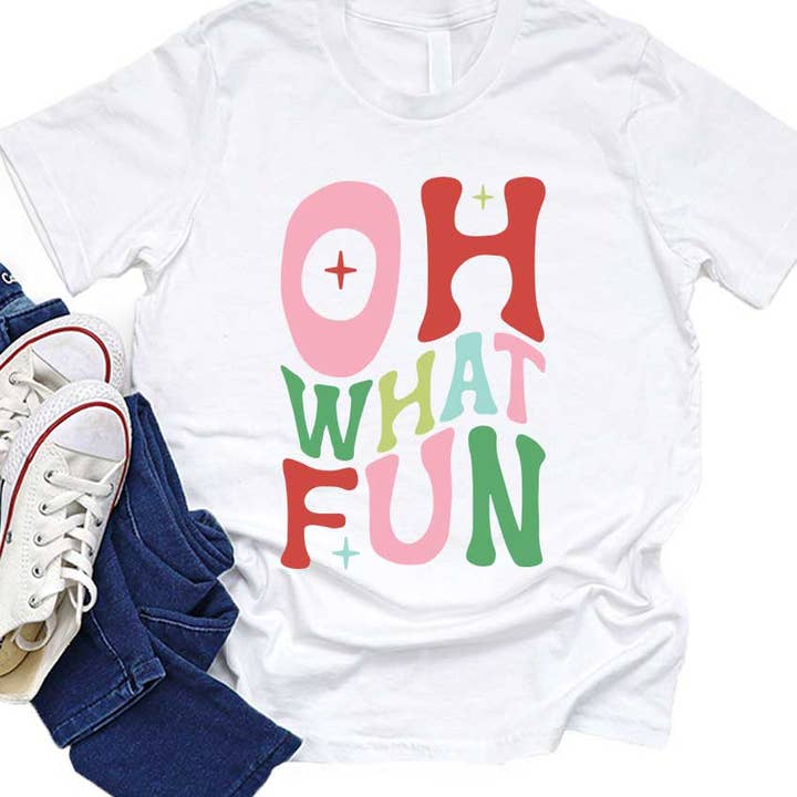 Retro Oh What Fun Grafisch t-shirt voor kinderen voor wholesale door Kids By Kissed Apparel