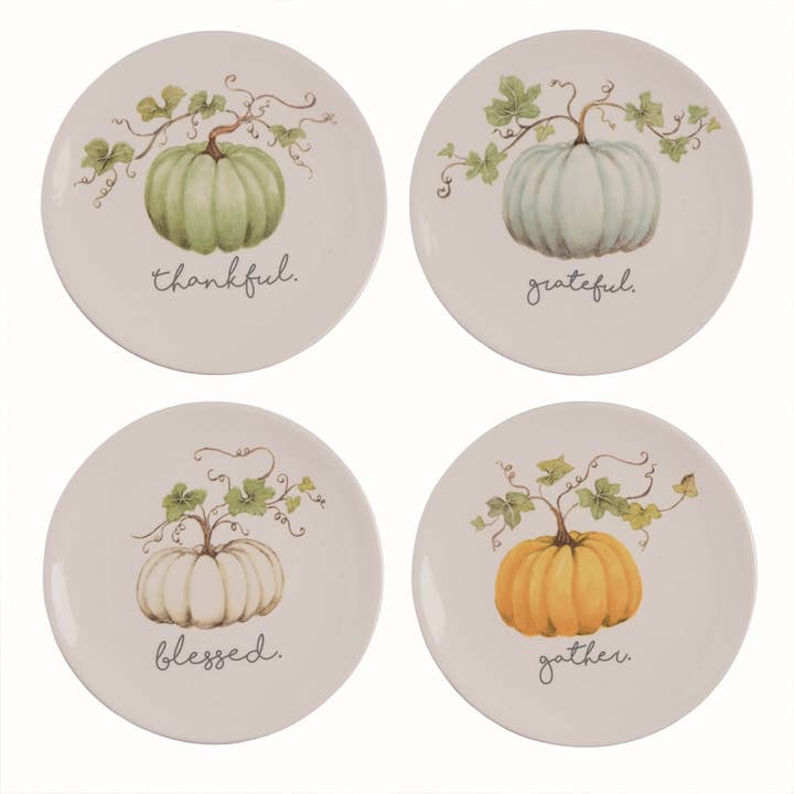 Transpac - Wholesale Dinner Plate - CLOSEOUT Ceramic White Pumpkin Plates Set 4
