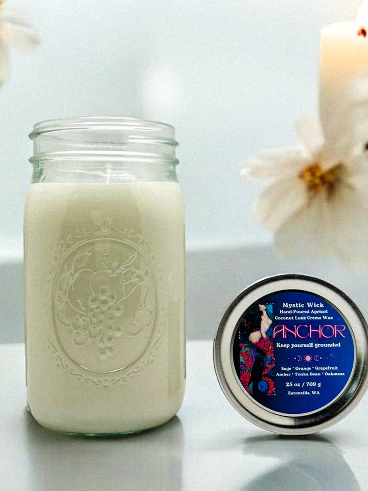 Oakmoss & Amber - (Anchor) Cire d'abricot/noix de coco - Bougie en pot Mason 25 oz pour la vente par Mystic Wick LLC