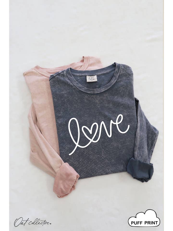 OAT COLLECTIVE - Wholesale Screen Printed T-Shirt - Women's - LOVE PUFF Mineral Washed Long Sleeve Graphic11