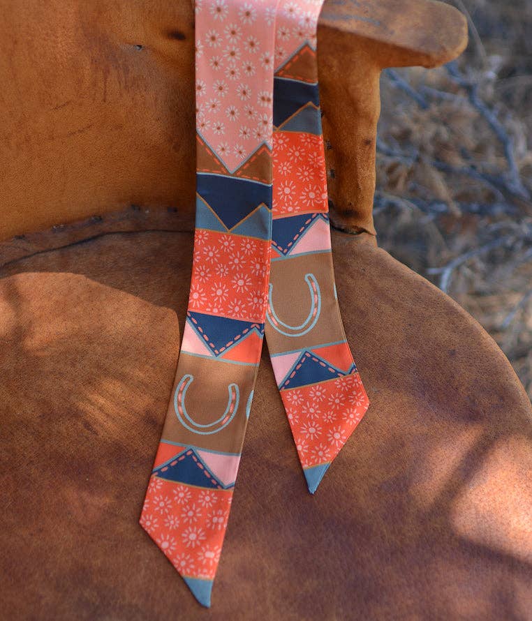 Tirzah Lane Art - Wholesale Scarf - Women's - Frontier Bound Quilted Patchwork Silk Twilly Scarf2