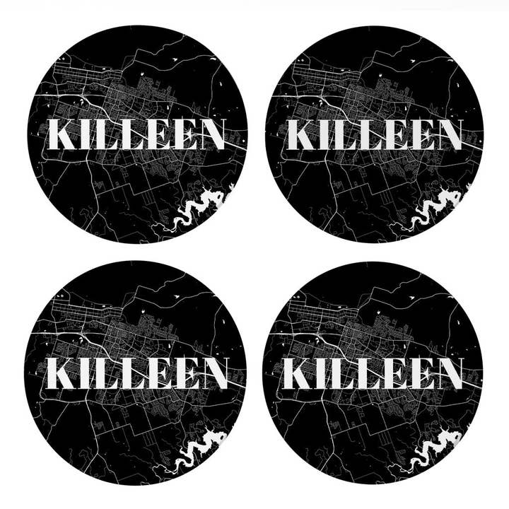 Minimalistische ZW Texas Killeen Kaart | Absorberende Onderzetters | Set van 4 | Min 2 voor wholesale door Love Local